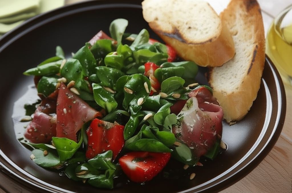 Aromatyczna sałatka z truskawkami i suszoną szynką