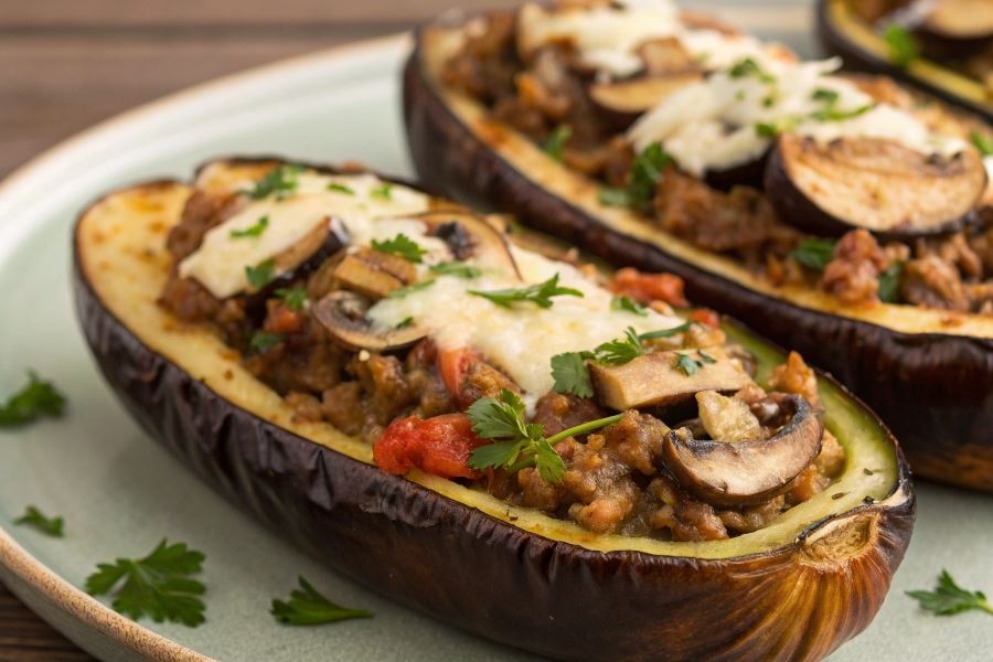 Bakłażany faszerowane mięsem i pieczarkami