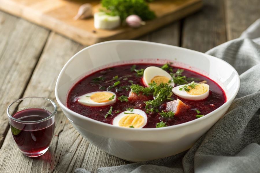 Barszcz czerwony z jajeczną wkładką