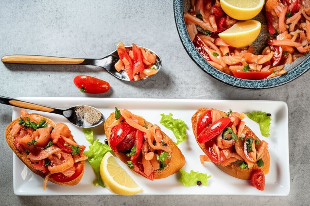 Bruschetta z łososiem wędzonym i pomidorem