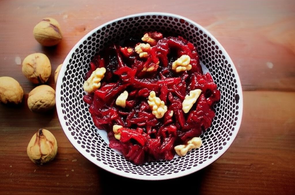 Buraczki na ciepło z orzechami i czosnkową nutą