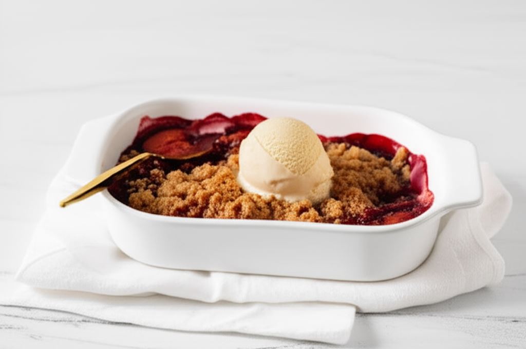 Crumble z czerwonych owoców z lodami waniliowymi