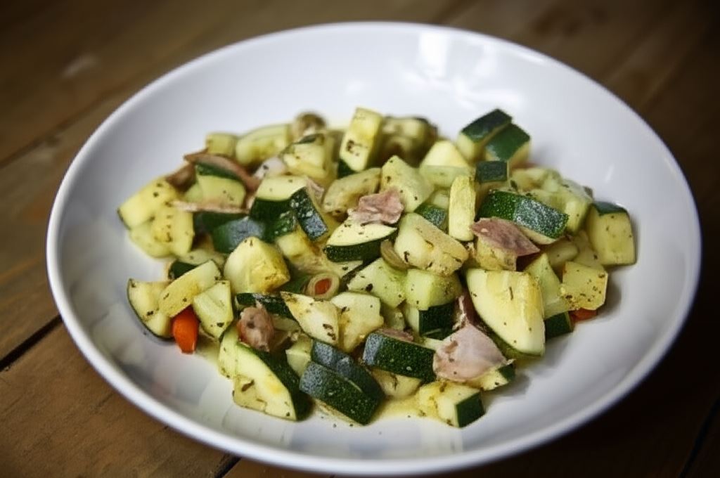 Cukinia duszona z szynką i oliwkami