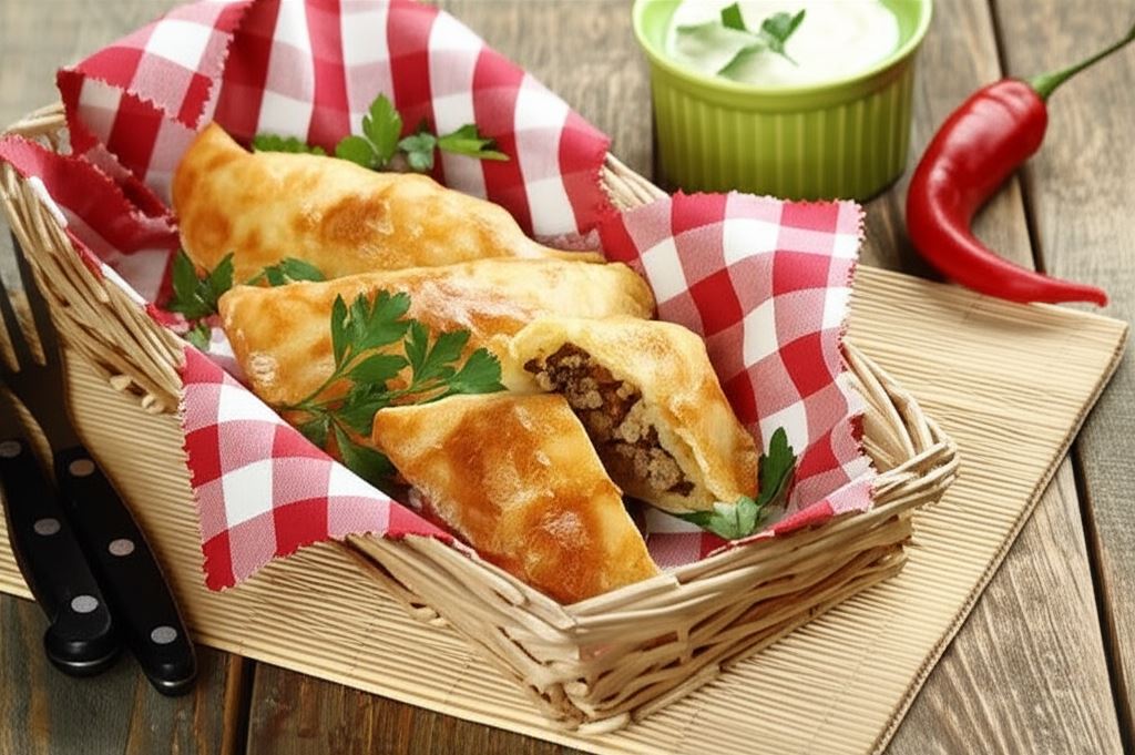 Czebureki nadziewane mięsem mielonym