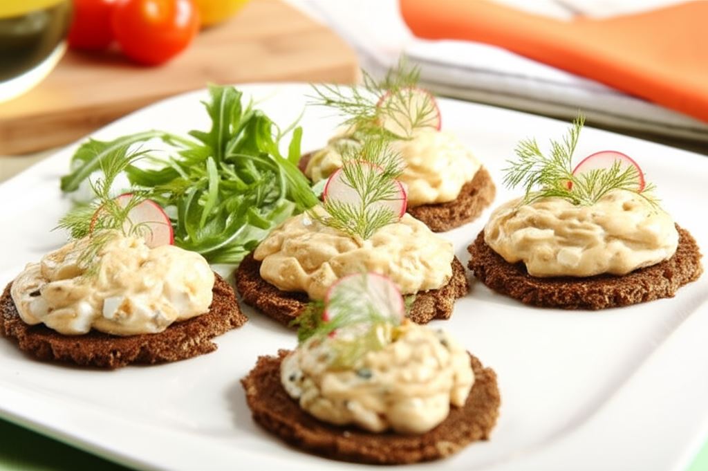Dekoracyjne mini kanapki z pastą jajeczną