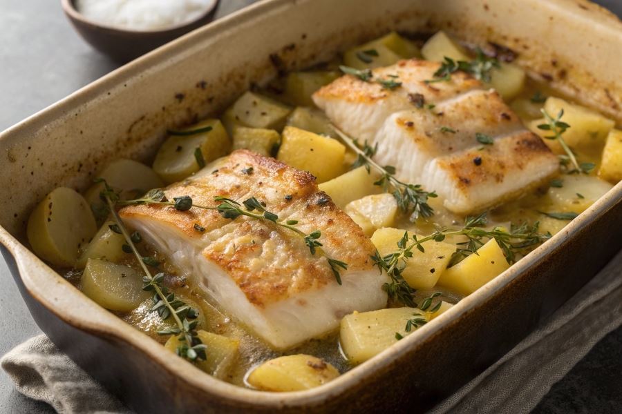 Dorsz pieczony w winie