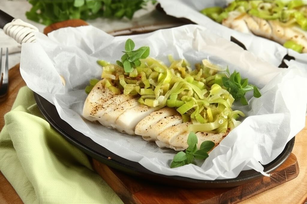 Dorsz pieczony z porem