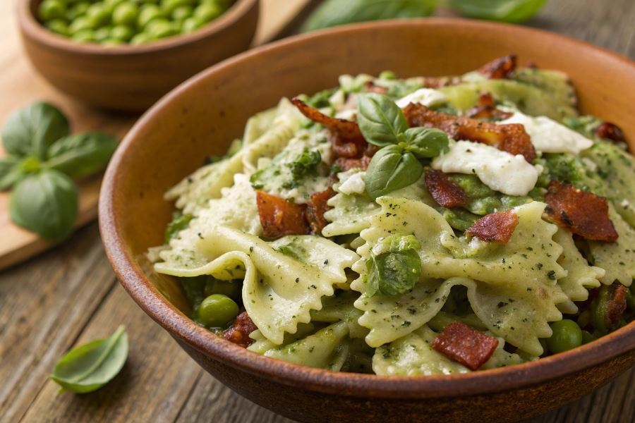 Farfalle z pesto i boczkiem