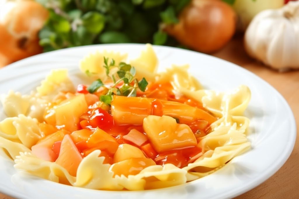 Farfalle z szynką i ananasem