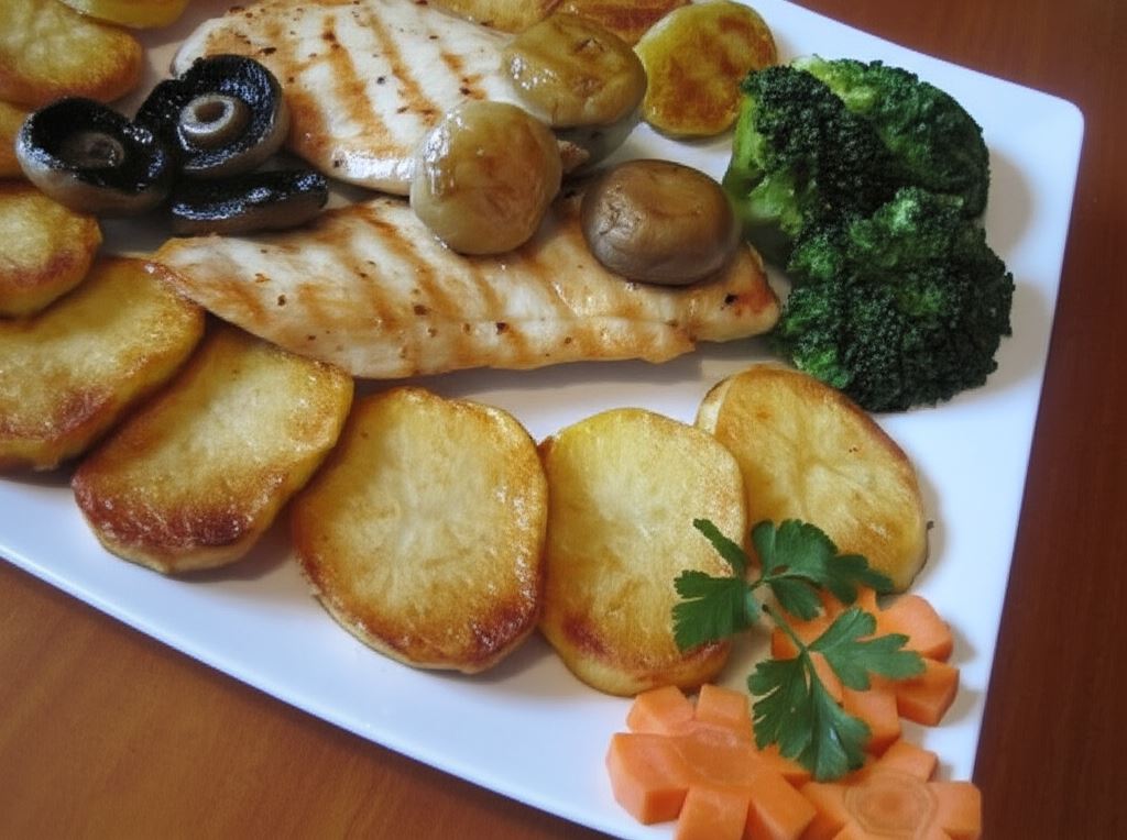Grillowana pierś z kurczaka ze smażonymi kartoflami
