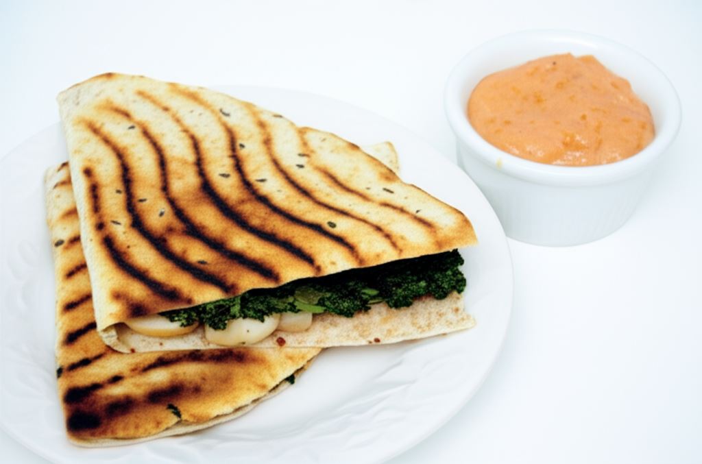 Grillowana tortilla ze szpinakiem i pieczarkami