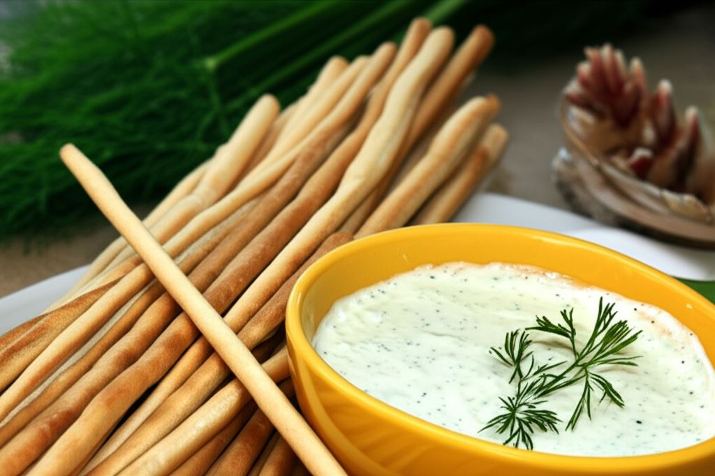 Grissini z sosem koperkowym