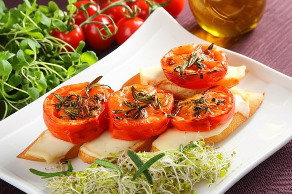 Grzanki z kozim serem i pomidorami