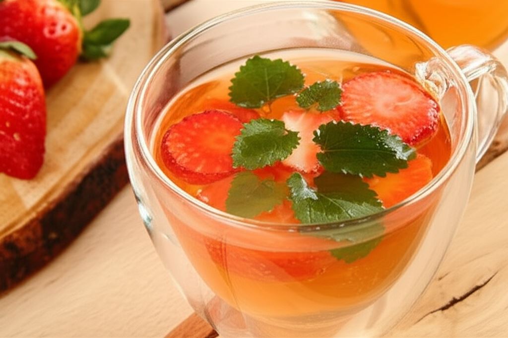 Herbaciany napój z truskawkami i melisą