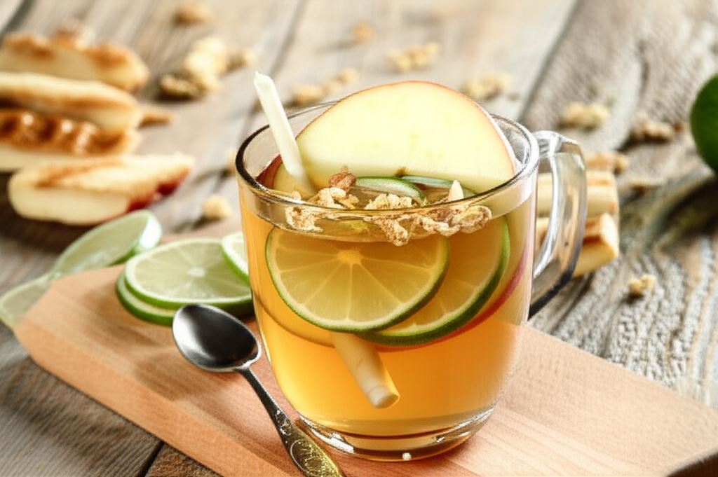Herbata z trawą cytrynową i plastrem jabłka
