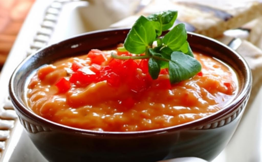 Hummus z rukwią wodną i czerwoną papryką