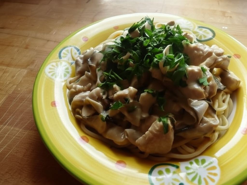 Indyk w sosie śmietanowym z pieczarkami