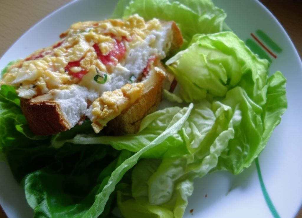 Jajecznica z pomidorami - statek na morzu sałaty