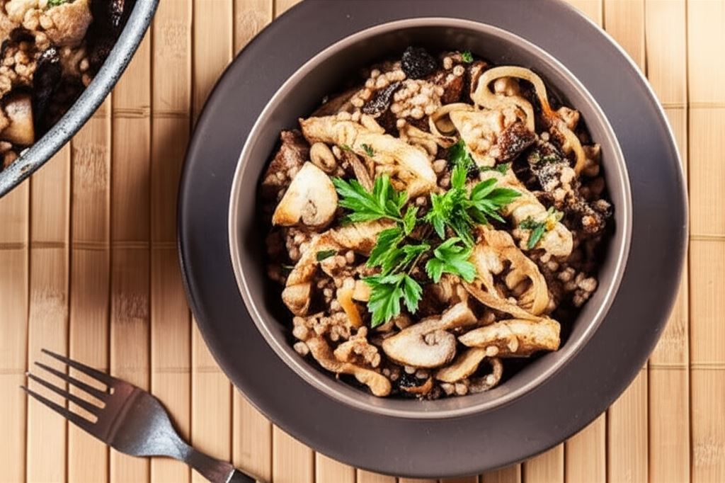 Kasza gryczana smażona z indykiem i pieczarkami