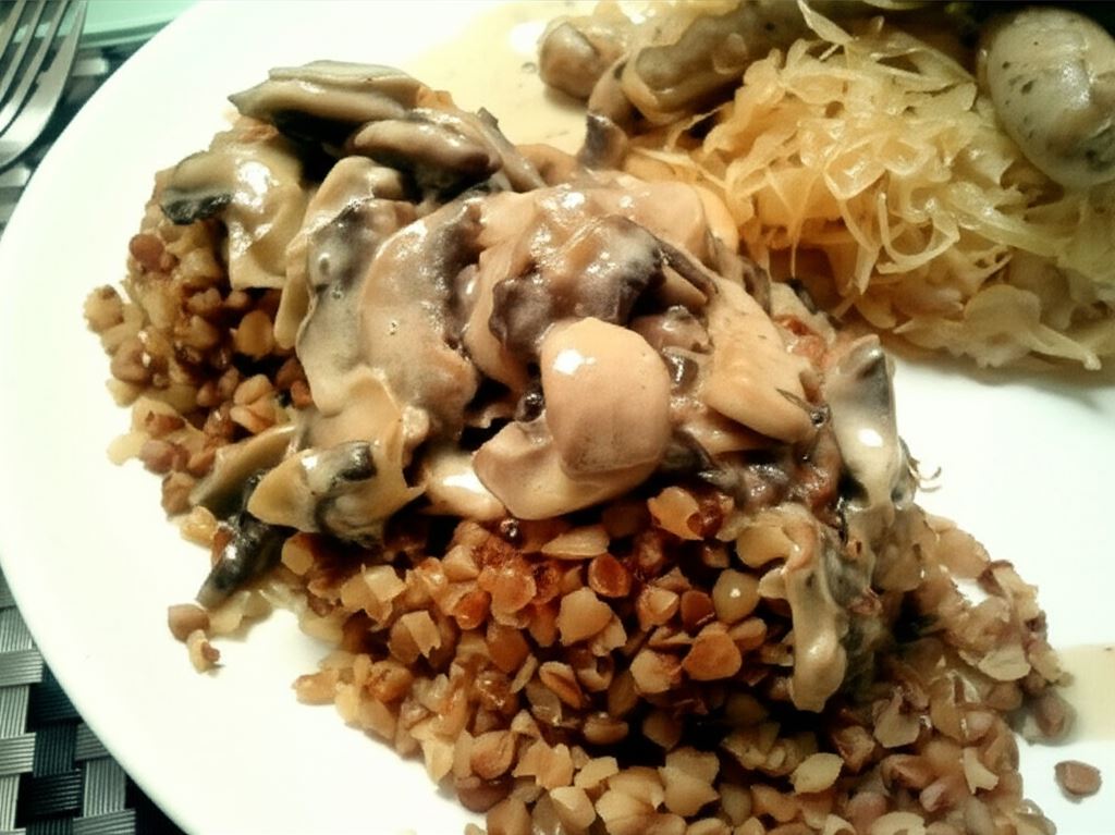 Kasza gryczana z sosem pieczarkowym
