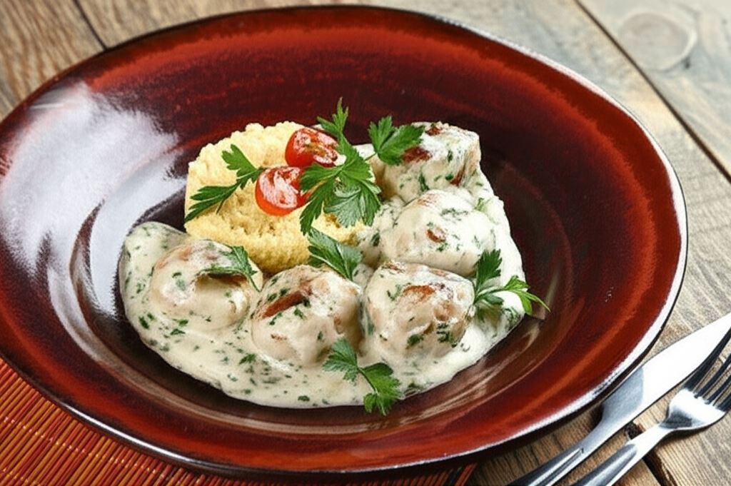 Klopsiki z suszoną żurawiną w sosie z białego wina