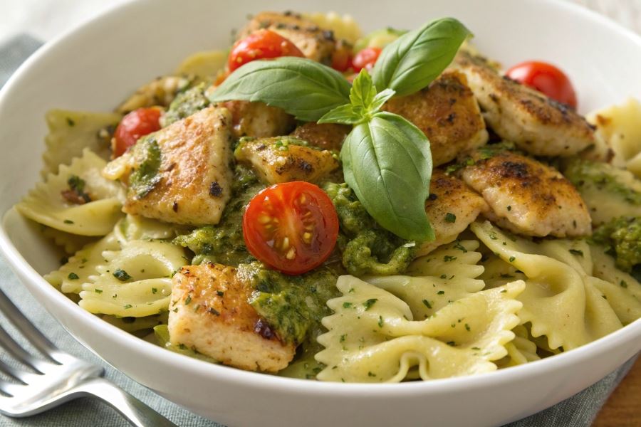 Kokardki z kurczakiem marynowanym w ziołowym Pesto