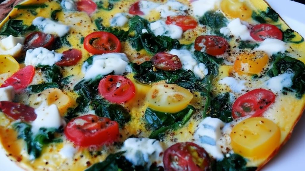 Kolorowy omlet ze szpinakiem i gorgonzolą