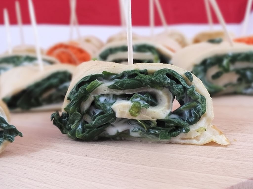 Koreczki naleśnikowe ze szpinakiem