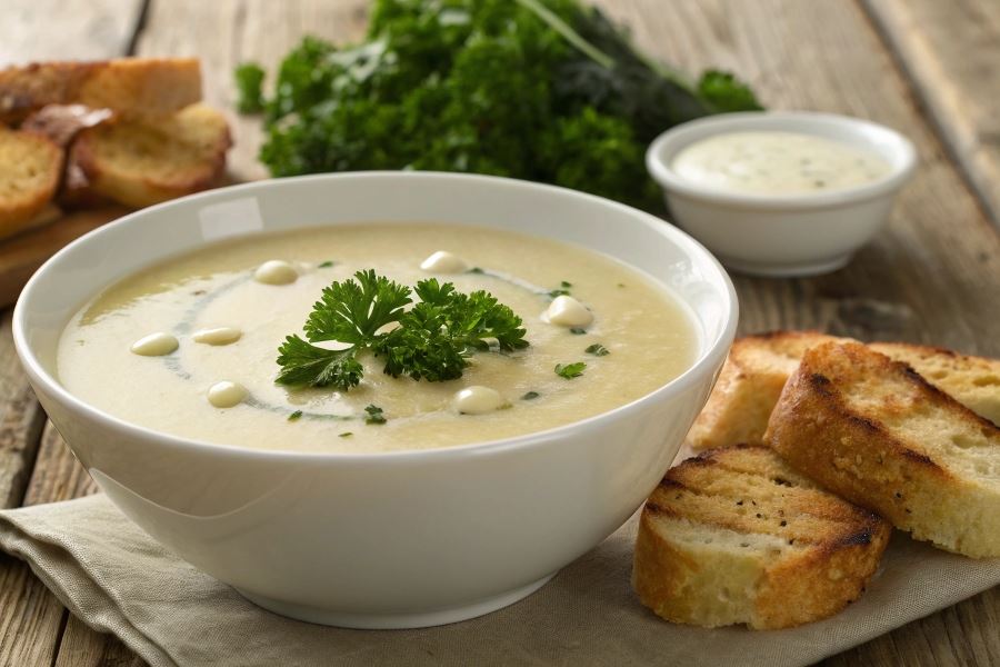 Krem czosnkowy z grzankami czosnkowymi