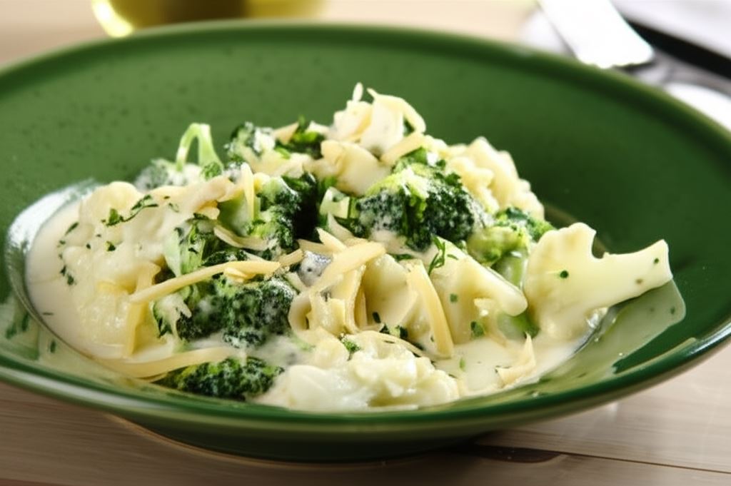 Kremowe brokuły z kalafiorem w sosie 'trzy sery'