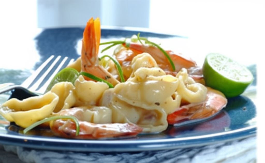 Kremowy makaron z krewetkami i limonką