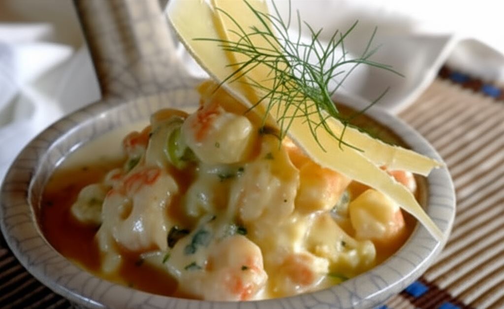 Krewetki w kremowym sosie z porami