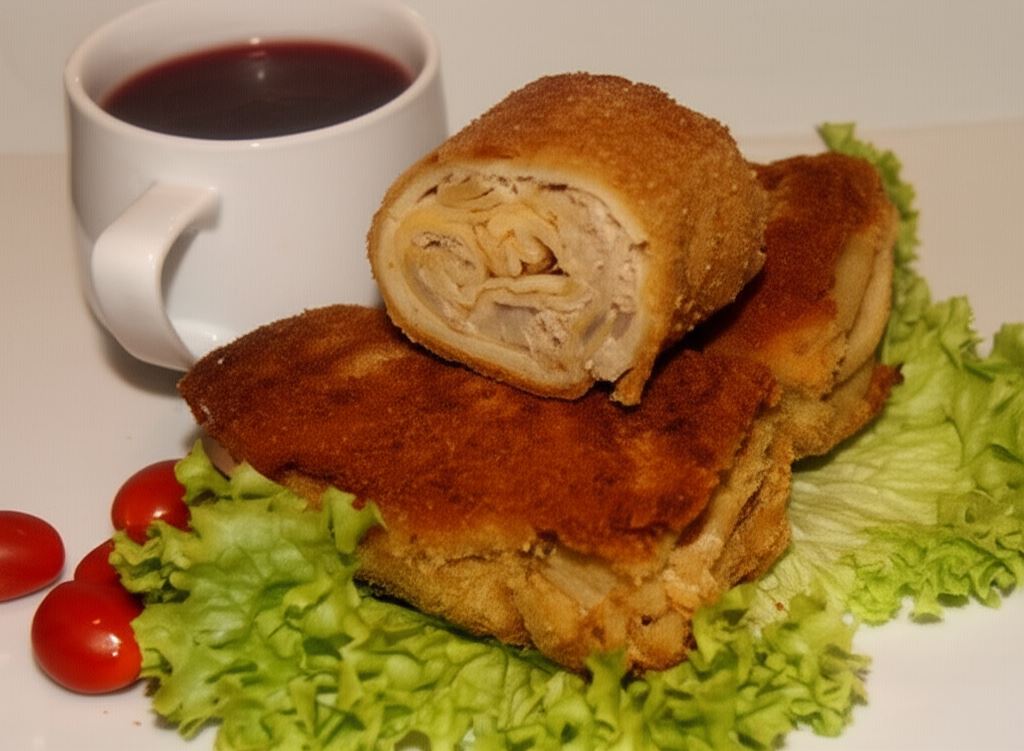 Krokiety z mięsem i gorący kubek