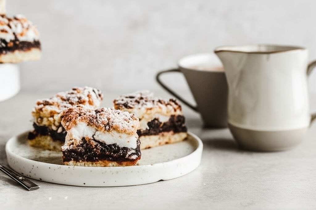 Kruche ciasto z powidłami śliwkowymi i pianką