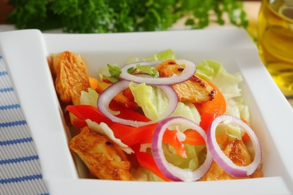 Kurczak w sosie czosnkowym z sałatą