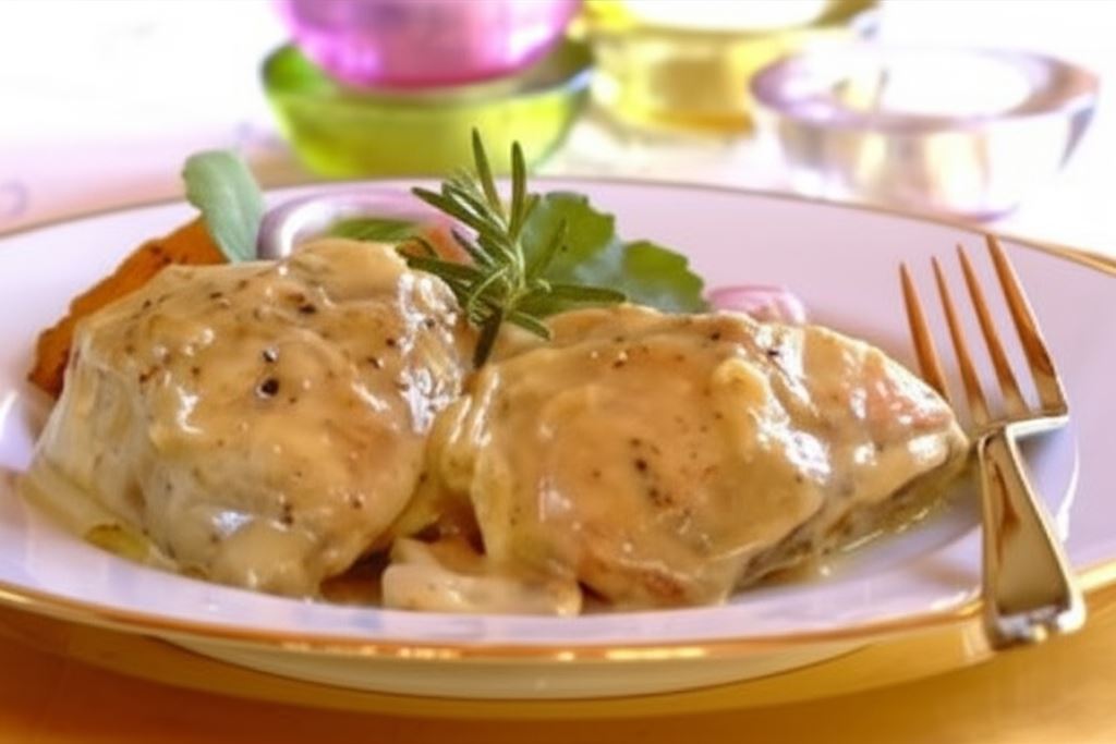 Kurczak z białym sosem ziołowym