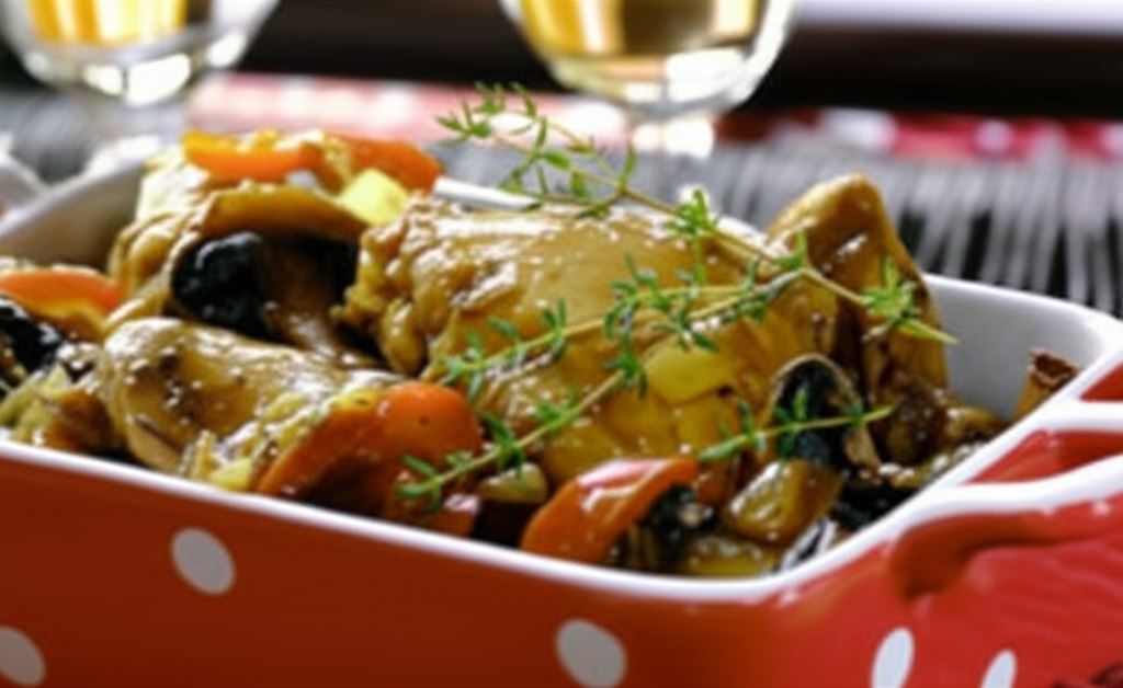 Kurczak z papryką i pieczarkami