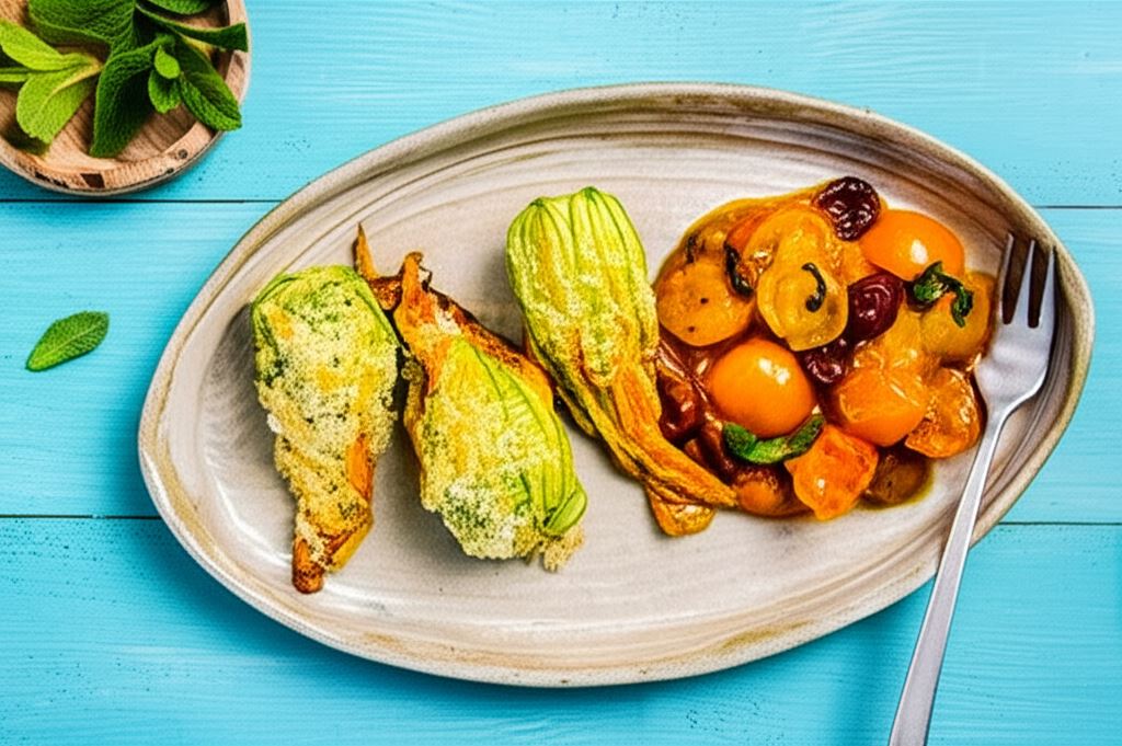 Kwiaty cukinii nadziewane serem ricotta