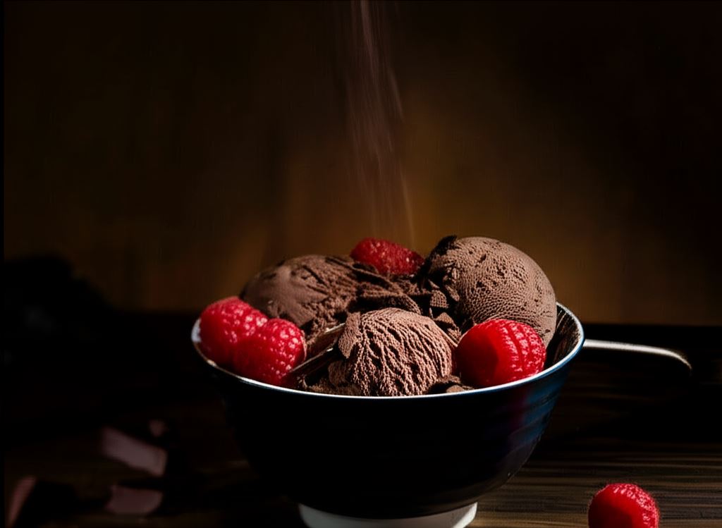 Lody czekoladowe z belgijską czekoladą i malinami