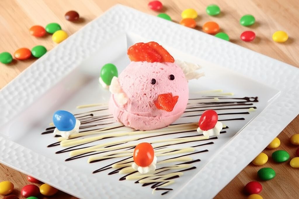 Lody truskawkowe z owocami 'Ptaszek'