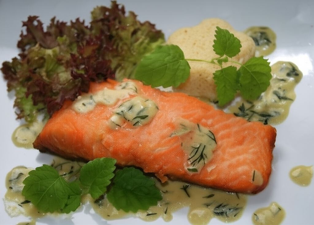 Łosoś z szparagowym sosem i kuskusem