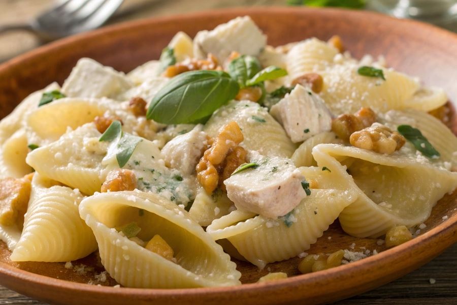 Makaron conchiglie z kurczakiem i serem pleśniowym
