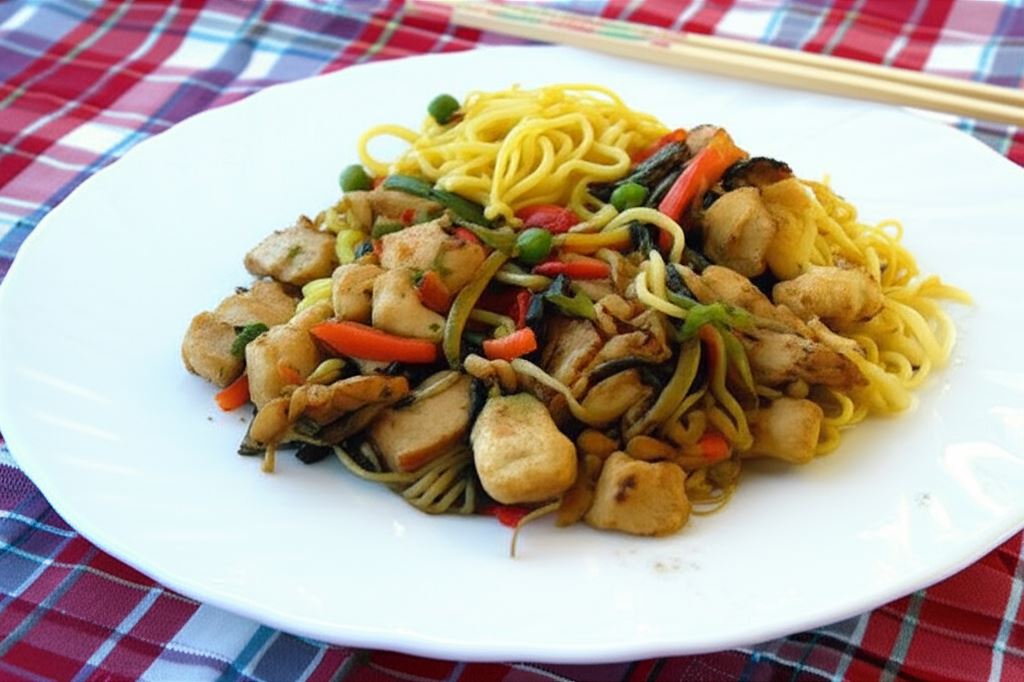 Makaron stir fry z kurczakiem po chińsku