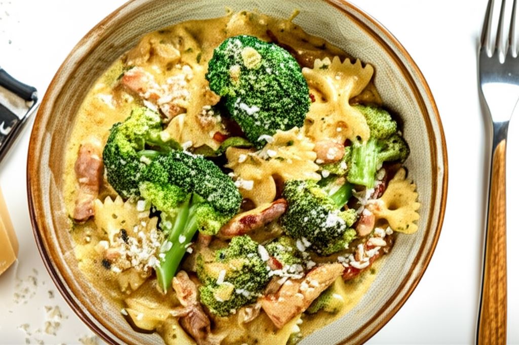 Makaron z brokułami w sosie jogurtowym