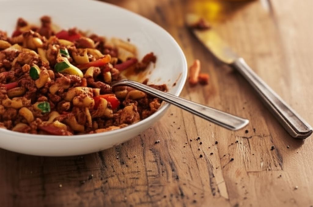 Makaron z mięsem mielonym w sosie pomidorowym