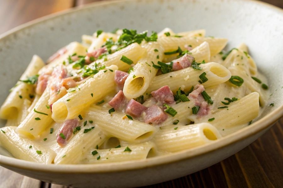 Makaronowa wariacja serowo-szynkowa