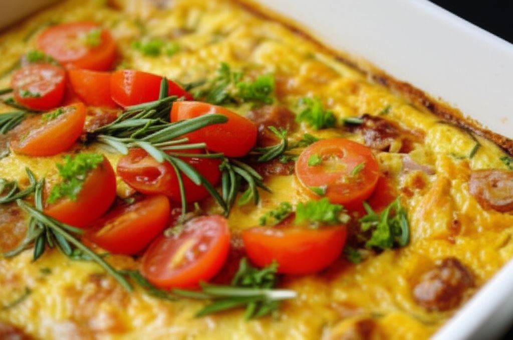 Makaronowa zapiekanka z kiełbasą