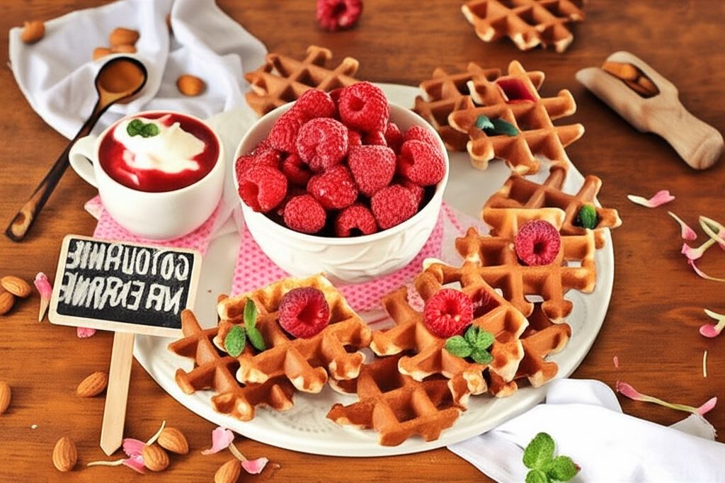 Migdałowe gofry z malinami