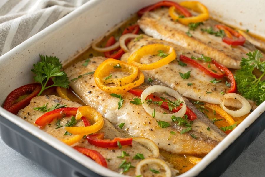 Mintaj pieczony z papryką