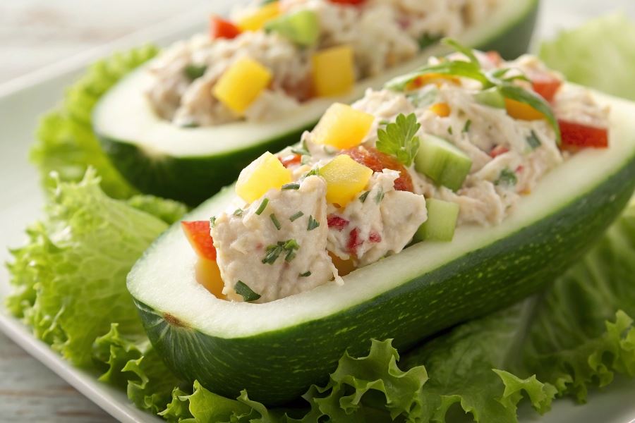 Nadziewany tuńczykiem zielony ogórek